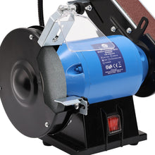 Load image into Gallery viewer, 350W ELECTRIC BENCH GRINDER & SANDING BELT LINISHER METAL WOOD SANDER 6" WHEEL
