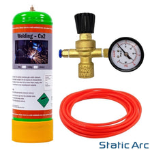 Load image into Gallery viewer, ARGON CO2 DISPOSABLE GAS BOTTLE CYLINDER KIT WELDING REGULATOR GAUGE HOSE 2.2L