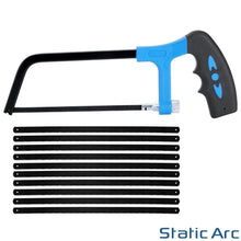 Load image into Gallery viewer, JUNIOR HACKSAW SET 6" 150mm SOFT GRIP SMALL METAL HAND SAW CUT BLADES 11pc