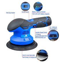 Load image into Gallery viewer, CORDLESS ROTARY CAR POLISHER BUFFER SANDER / 6 SPEED / 6" PADS / 12V BATTERY