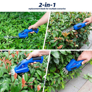 CORDLESS GARDEN SHEARS GRASS HEDGE SHRUB TRIMMER 2in1 DUAL ATTACHMENTS 7.2V