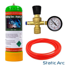 Load image into Gallery viewer, ARGON CO2 DISPOSABLE GAS KIT BOTTLE MIG TIG WELDING w/ REGULATOR GAUGE HOSE 2.2L
