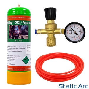 ARGON CO2 DISPOSABLE GAS KIT BOTTLE MIG TIG WELDING w/ REGULATOR GAUGE HOSE 2.2L