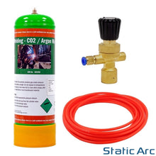 Load image into Gallery viewer, ARGON CO2 DISPOSABLE GAS KIT BOTTLE MIG TIG WELDING w/ REGULATOR HOSE 2.2L
