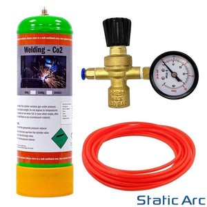 ARGON CO2 DISPOSABLE GAS KIT BOTTLE MIG TIG WELDING w/ REGULATOR GAUGE HOSE 2.2L