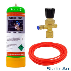 ARGON CO2 DISPOSABLE GAS KIT BOTTLE MIG TIG WELDING w/ REGULATOR HOSE 2.2L