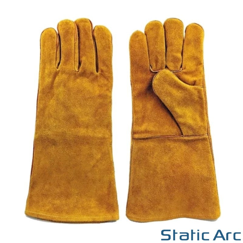 WELDING GLOVES GAUNTLET PAIR LEATHER STOVE BURNER OVEN FIRE HEAT RESISTANT