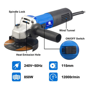 850W ELECTRIC ANGLE GRINDER CUTTING GRINDING SANDING TOOL 115mm 4.5" DISC CUT